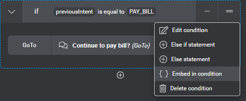 Compact condition menu embed in condition