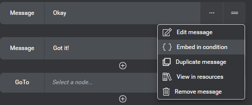 Compact message menu embed in condition