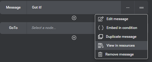 Compact message menu view in resources