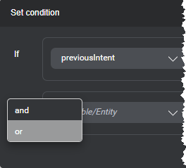 Editor condition logical operator menu