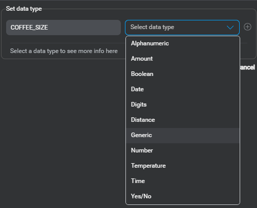 Panel nlu entities data type for coffee size