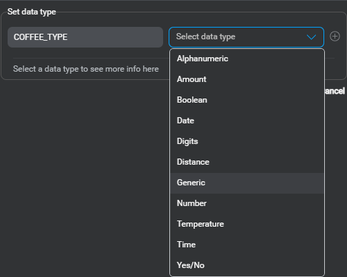 Panel nlu entities data type for coffee type