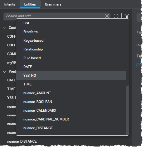 Panel nlu entities filter