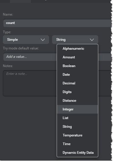 Panel variables simple set type