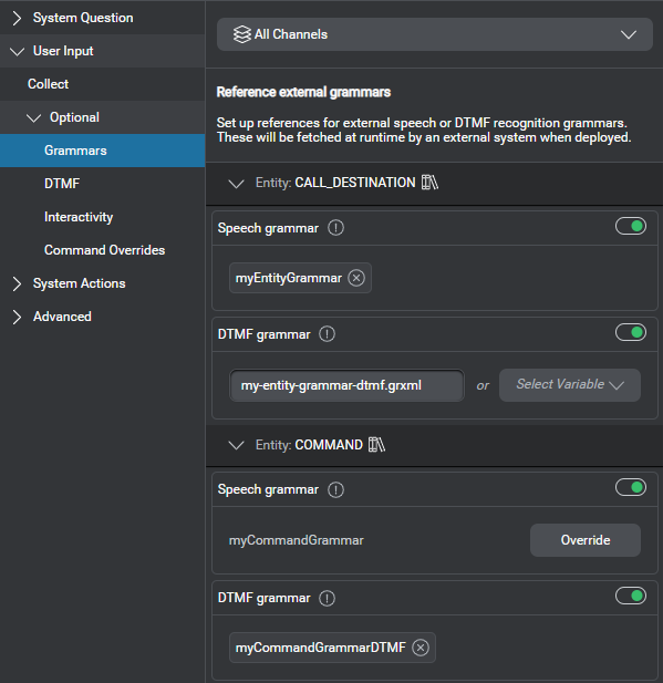 Prop question answer node grammars settings