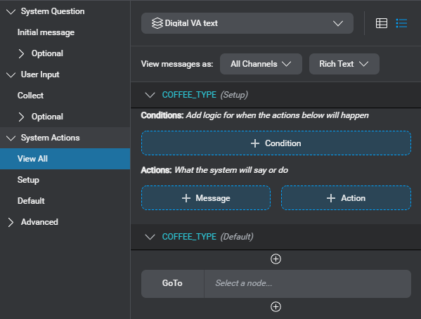 Prop question answer node system actions