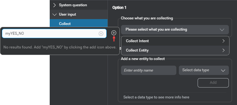 Prop question answer node user input add yes no entity on the fly