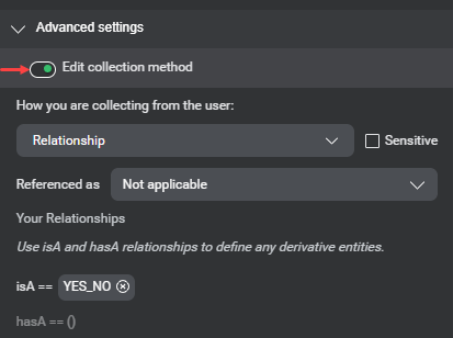 Prop question answer node user input edit collection method yes no