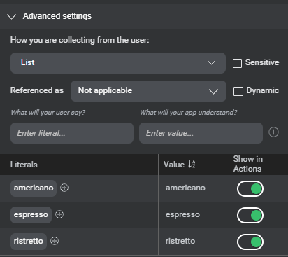 Prop question answer node user input show in actions on