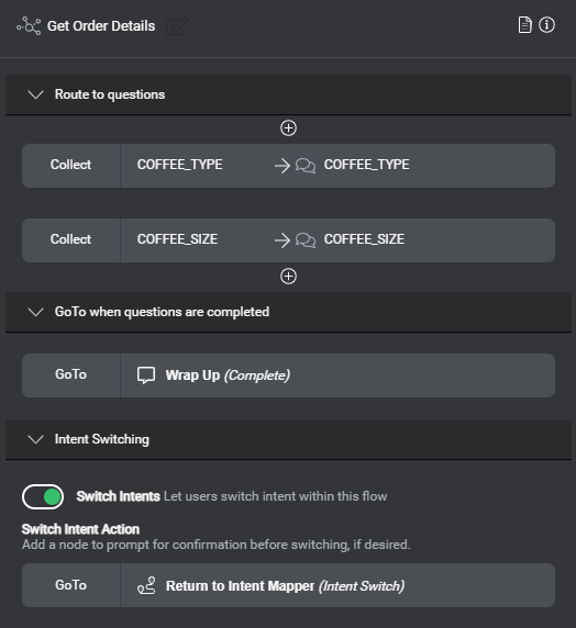 Prop question router node get coffee details