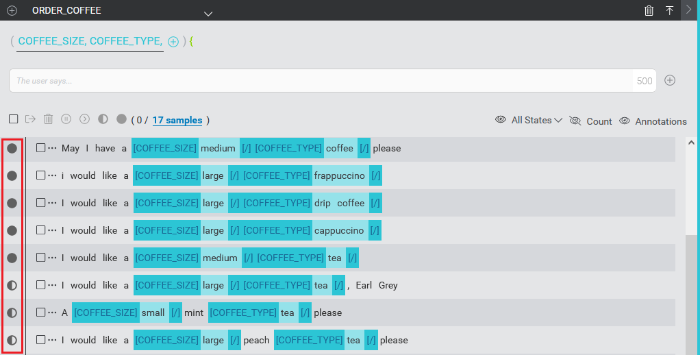 View samples with status