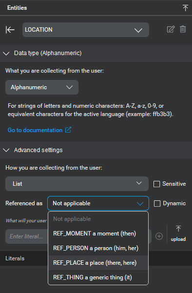 Anaphora types selection