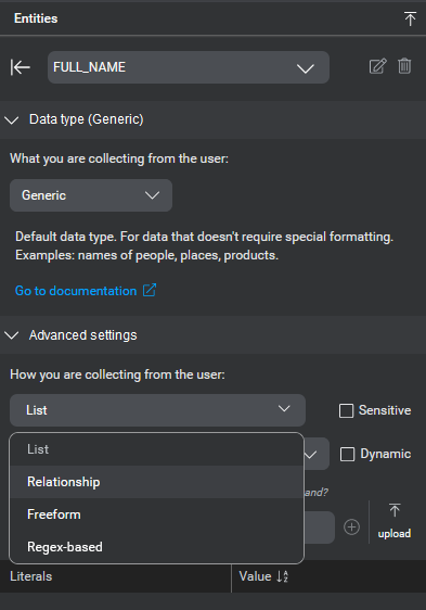 select relationships entity type