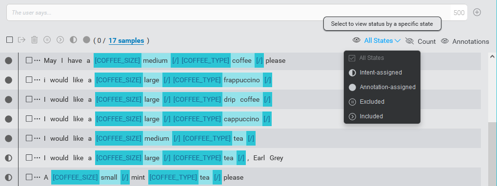 Filter samples by status