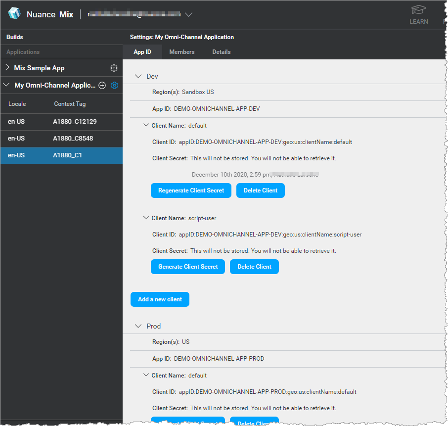 Client credentials for runtime